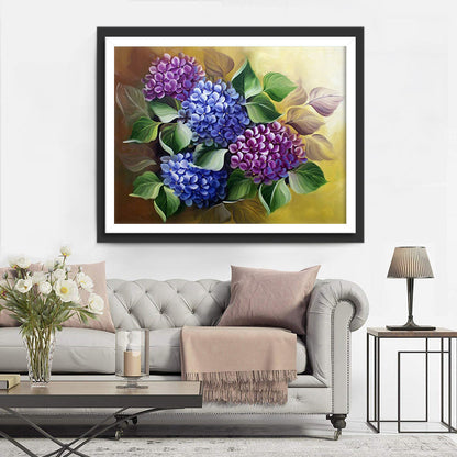 Blue and purple hydrangea diamond painting