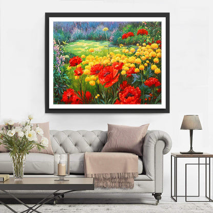 Red and yellow flowers in the garden diamond painting