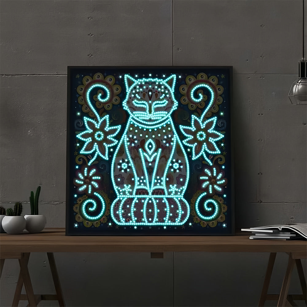 Flowers Cat Luminous Special Shape Diamond Painting