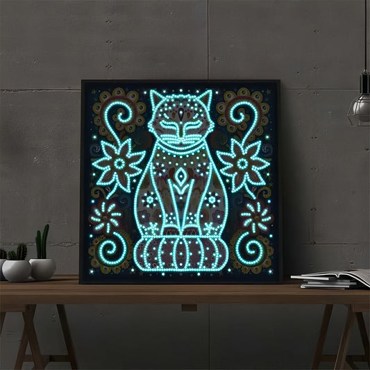 Blumen Katze Leuchtend Sonderform Diamond Painting