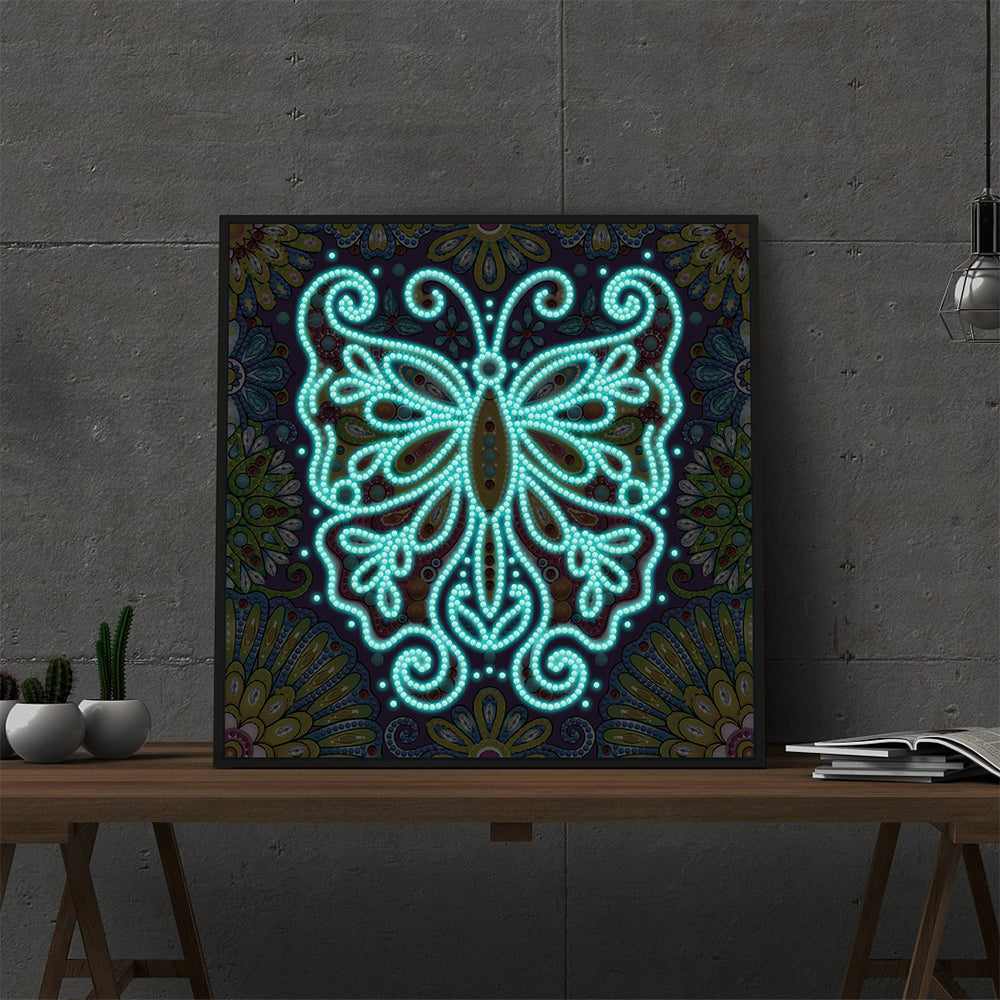 Flowers Butterfly Luminous Special Shape Diamond Painting