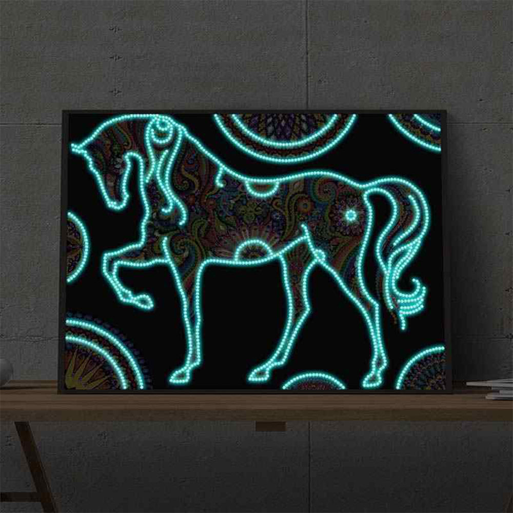 Flowers Horse Luminous Special Shape Diamond Painting