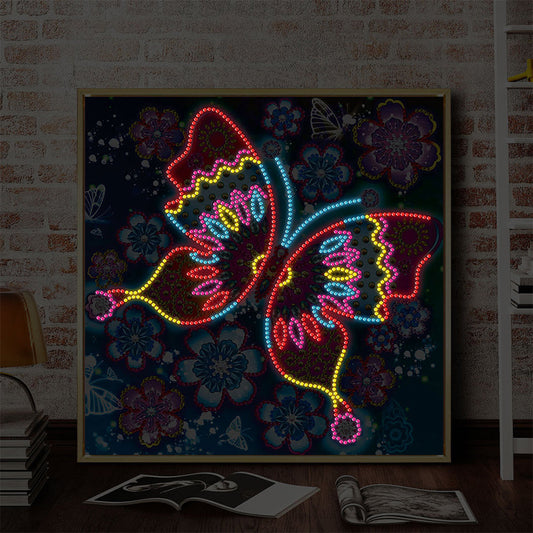 Flowers and Red Butterfly Colorful Bright Crystal Rhinestone Diamond Painting