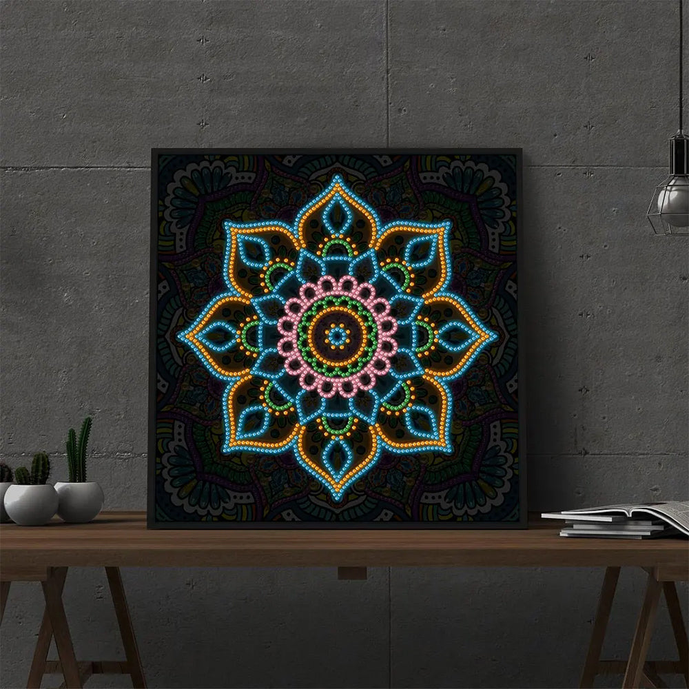 Gr¨¹ne Blumen Mandala Farbig Leuchtend Sonderform Diamond Painting