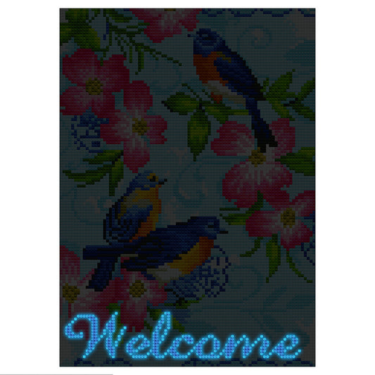 Welcome Blumen und V?gel Leuchtend Kristall Strass Diamond Painting