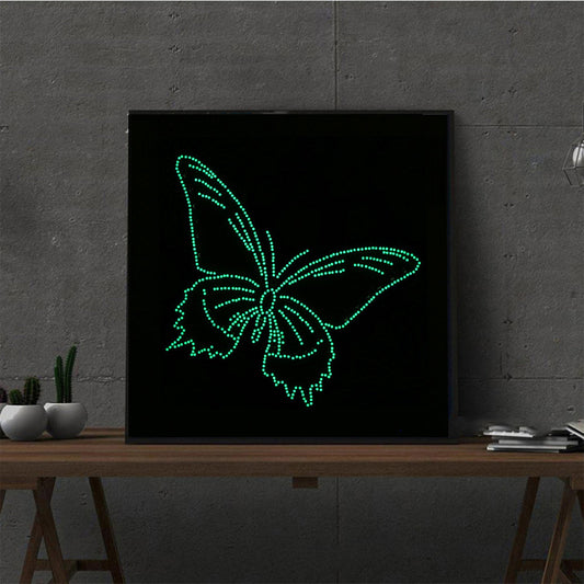 Blue Butterfly and Flowers Luminous Special Shape Diamond Painting