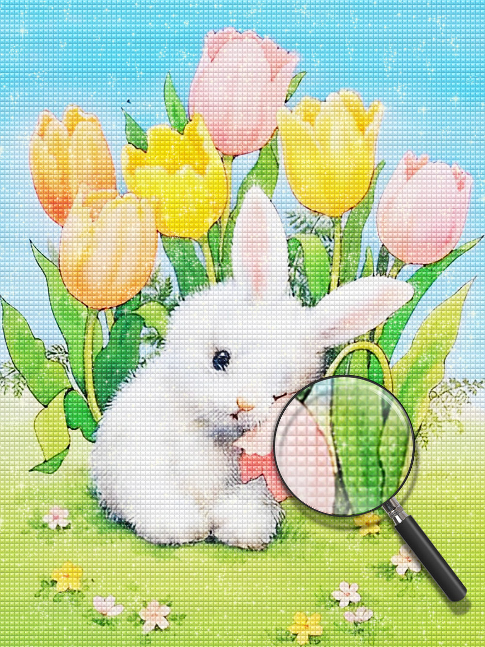 Wei?er Hase und Tulpen Diamond Painting