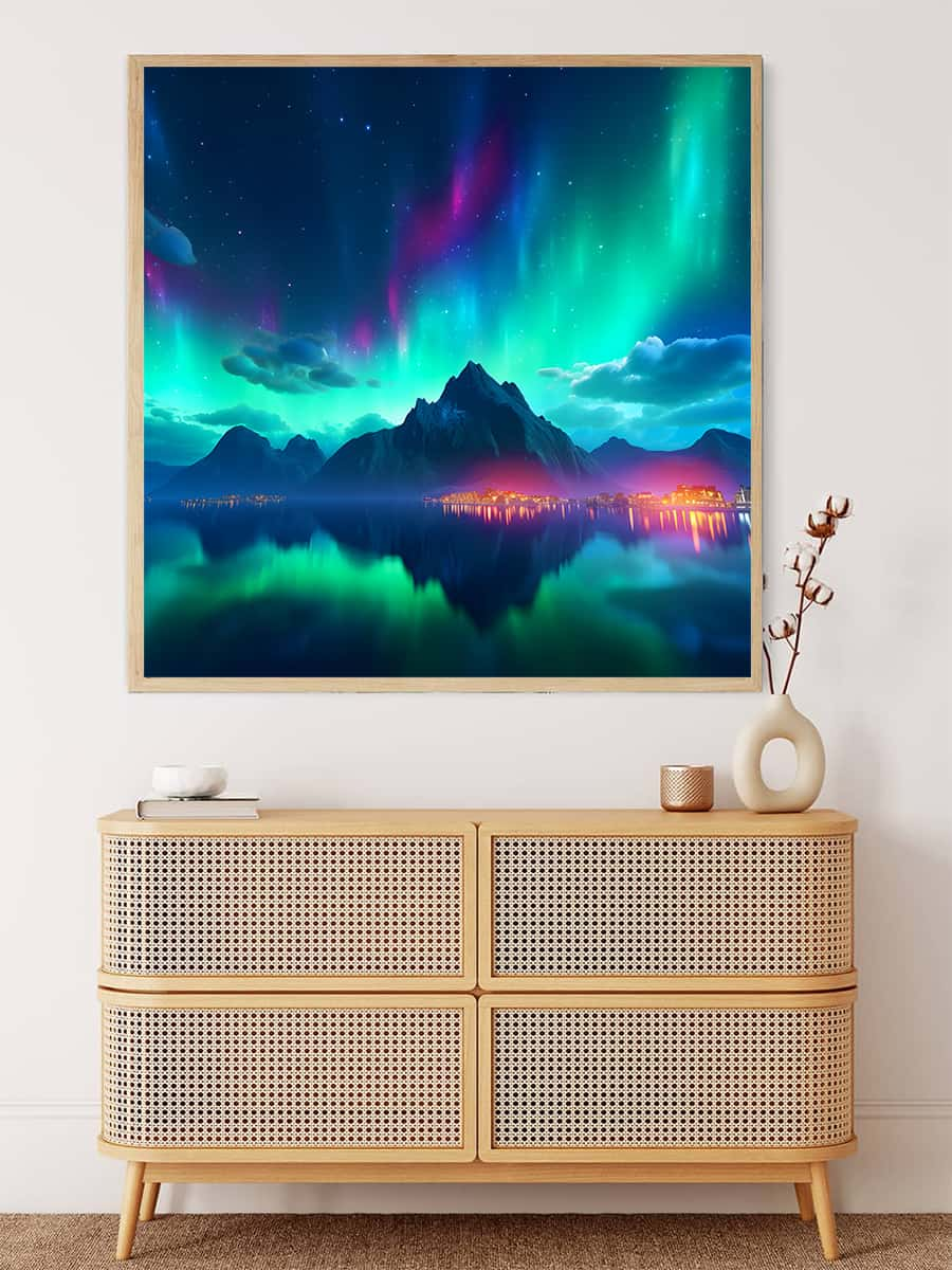 AB Diamond Painting - Northern Lights with Glowing City