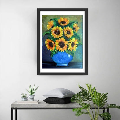 Sonnenblumen in der blauen Vase Diamond Painting