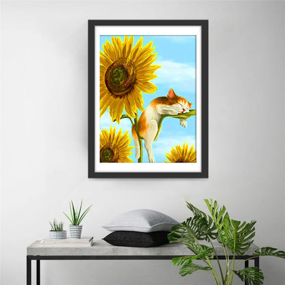 Sonnenblumen und Katze Diamond Painting