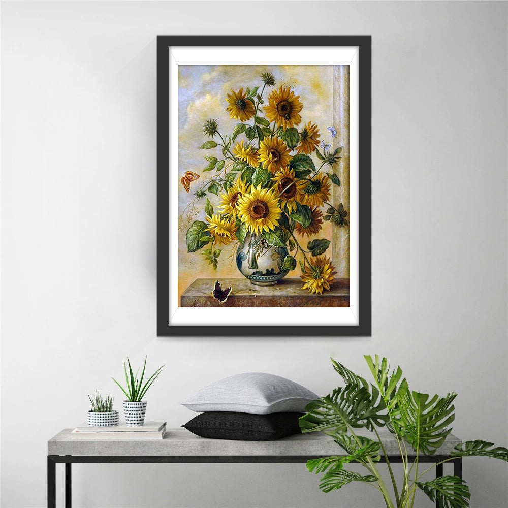 Sunflowers and butterfly on the table Diamond Painting