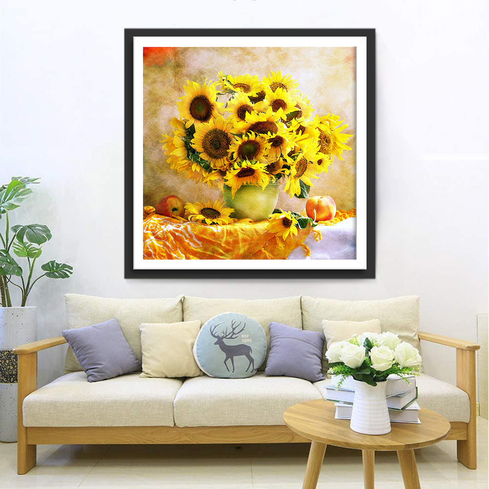 Sonnenblumen, Fr¨¹chte und Tischtuch Diamond Painting