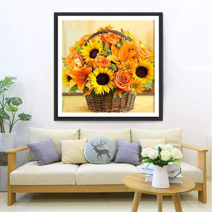 Ein Korb voller Sonnenblumen und Lilien Diamond Painting