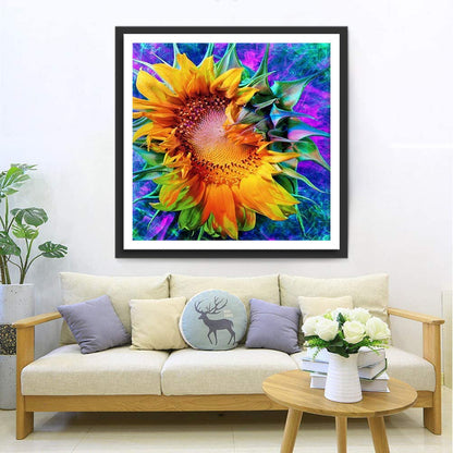 Sonnenblume in lila Fantasiewelt Diamond Painting