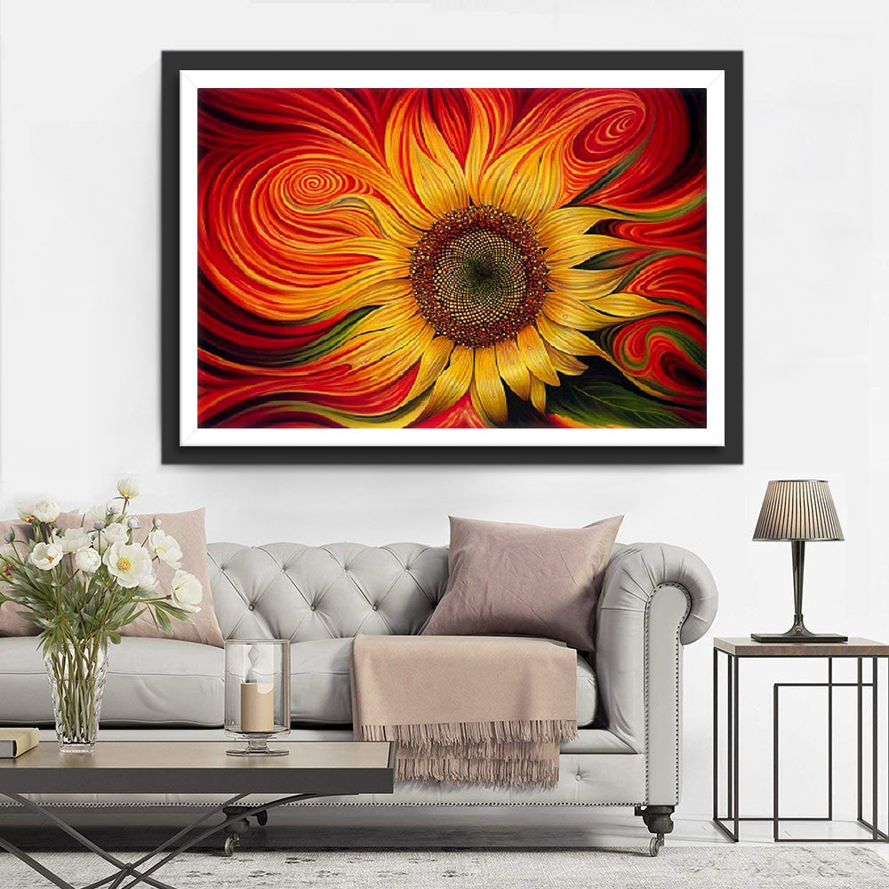 Peinture abstraite de diamant de tournesol rouge