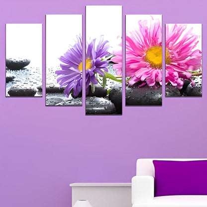 Peinture diamant chrysanthèmes roses et violets 5 pièces