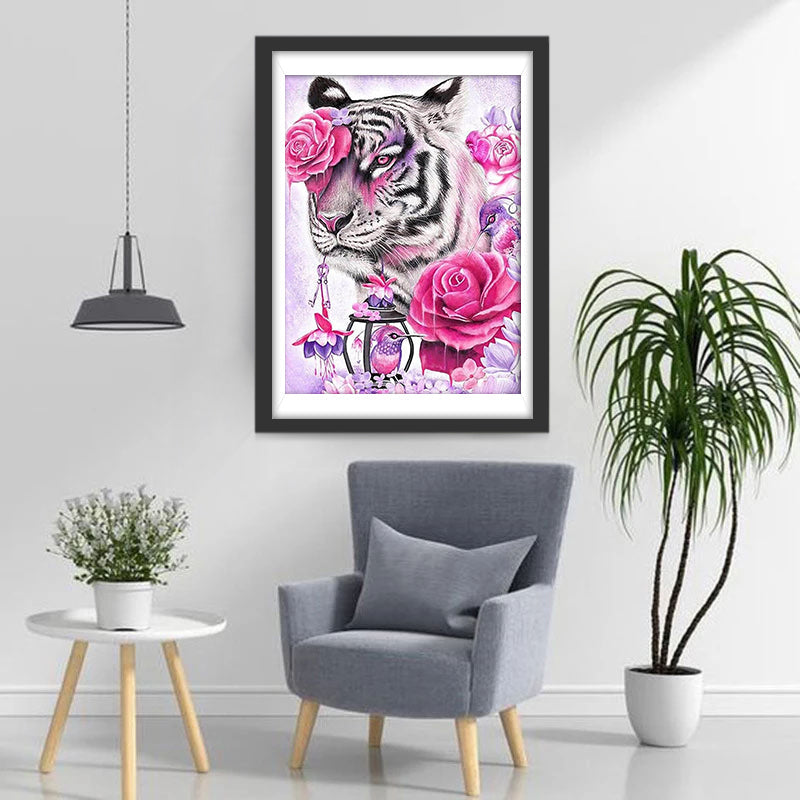 Tiger, Rosen und V?gel Diamond Painting