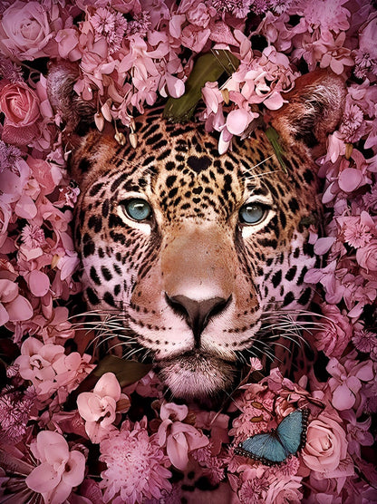 Leopard in den Blumen Diamond Painting