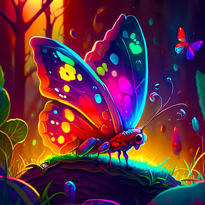 AB Diamond Painting - Neon butterfly in the magic forest