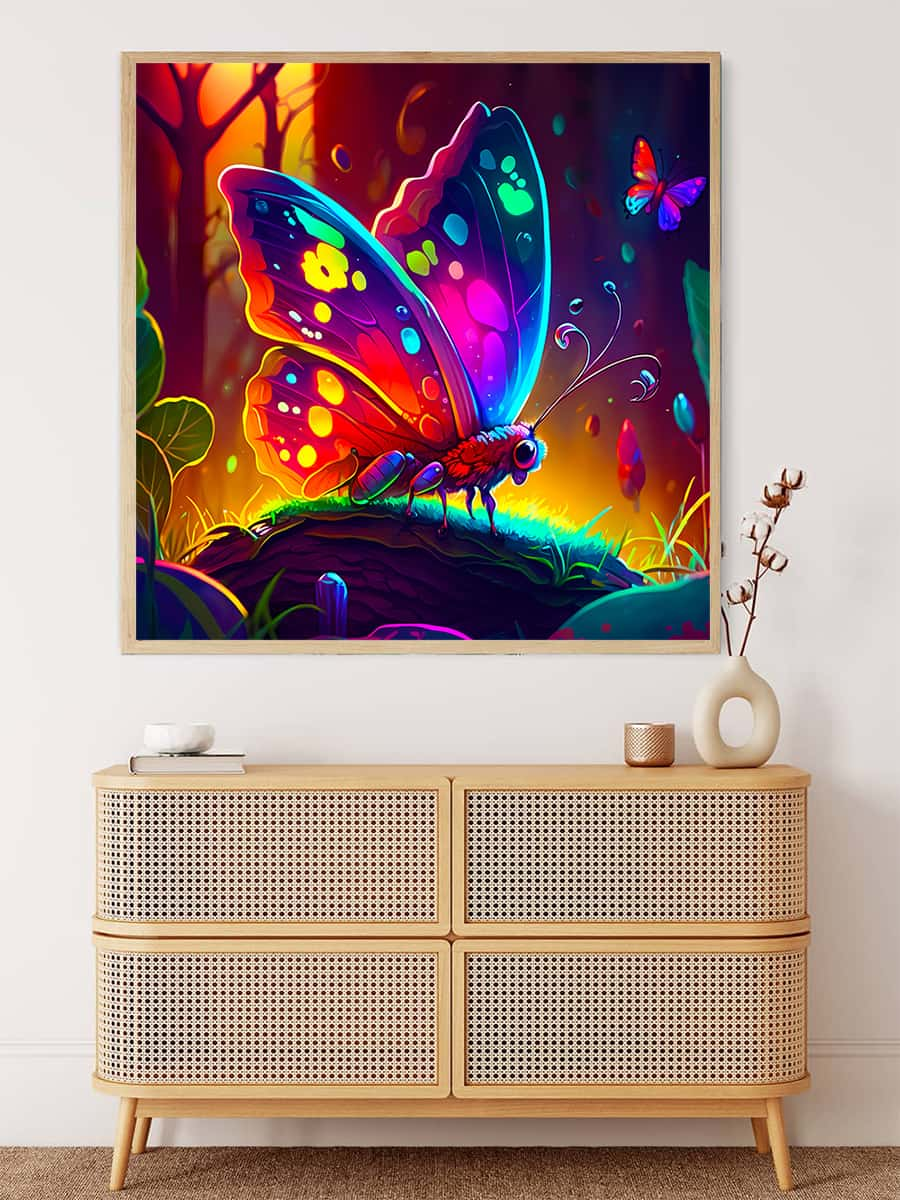 AB Diamond Painting - Neon butterfly in the magic forest