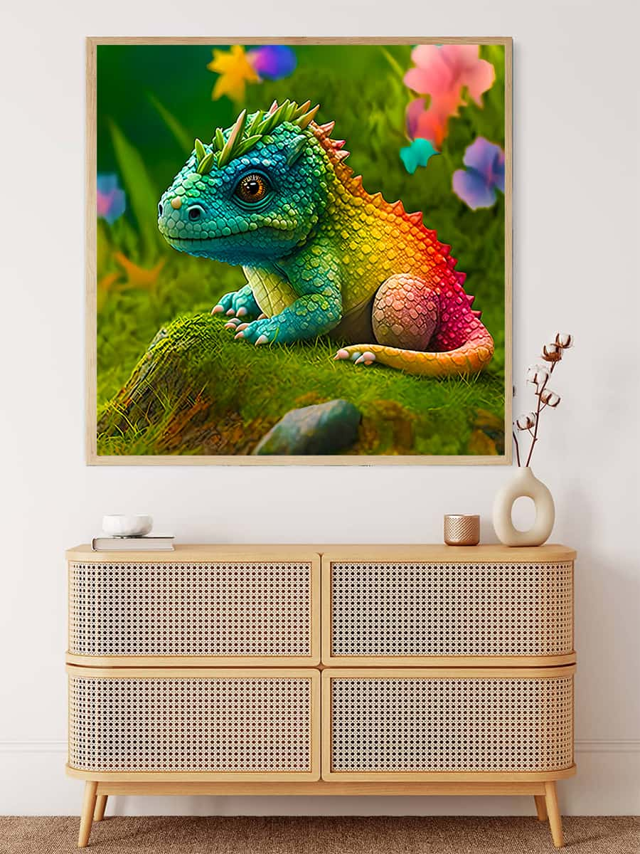 AB Diamond Painting - Baby Dragon on Meadow