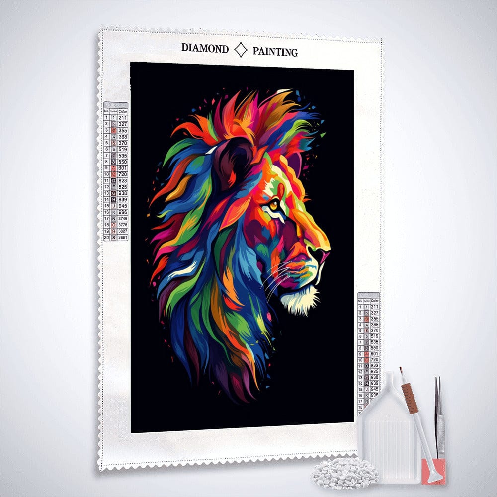 Magnificent lion in rainbow colors