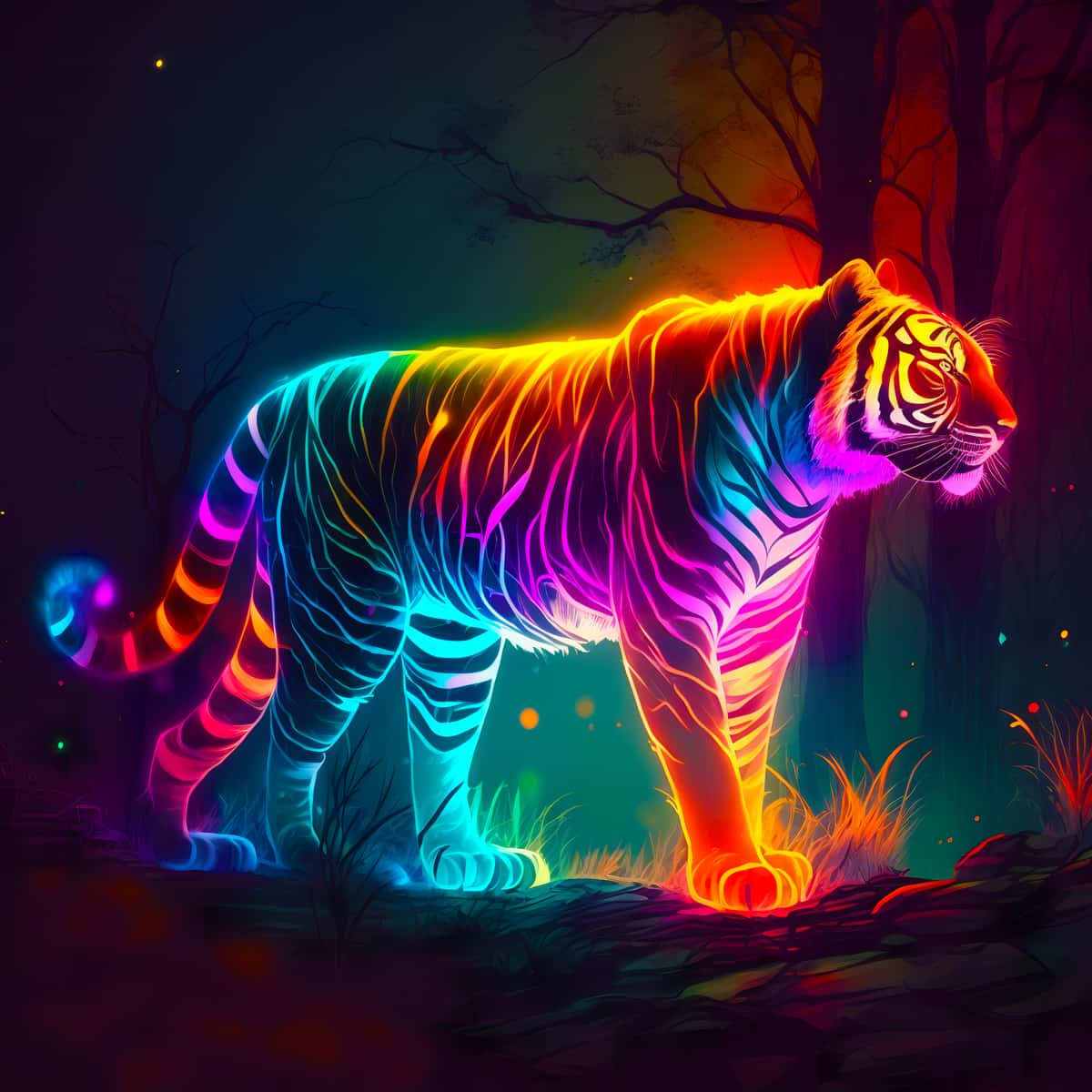 AB Diamond Painting - Neon Tiger in the Forest