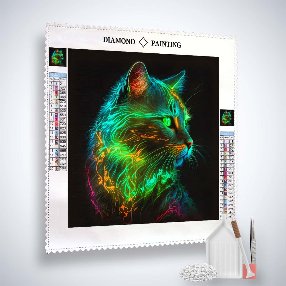 AB Diamond Painting - Katze Neon Grün