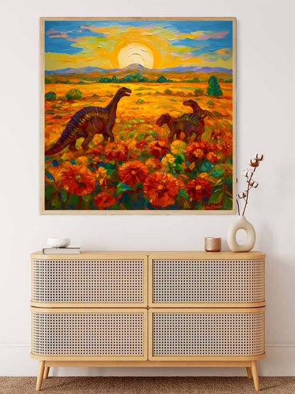 AB Diamond Painting - Dinosaures sur un champ de fleurs